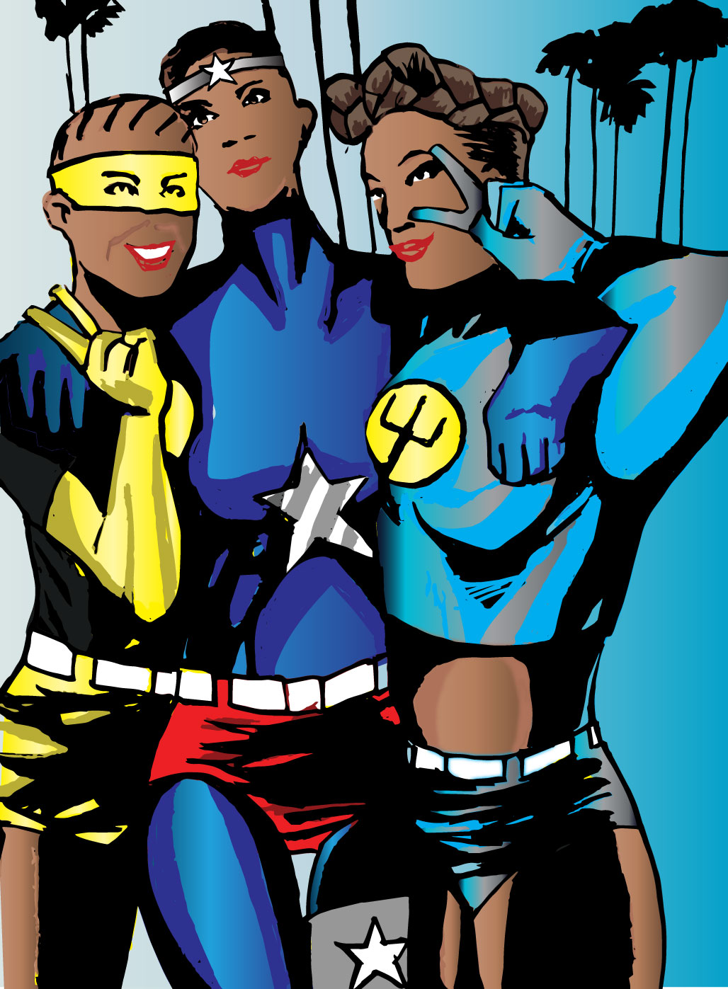 "COLOR PICTURE OF STARBOMB, NEPTUNE QUEEN, MEGA FROM SUPREME TEAM, NEW BLACK FEMALE SUPERHEROES FROM GIANT COMIX